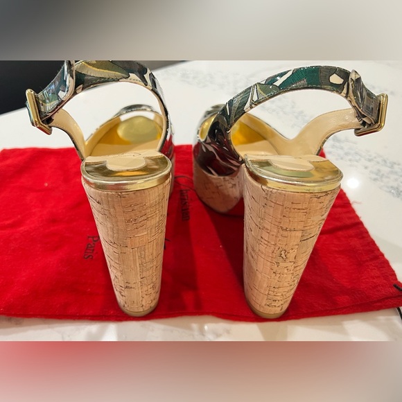 Christian Louboutin Green Dona Anna Cork Platform Size 38 - Picture 6 of 7